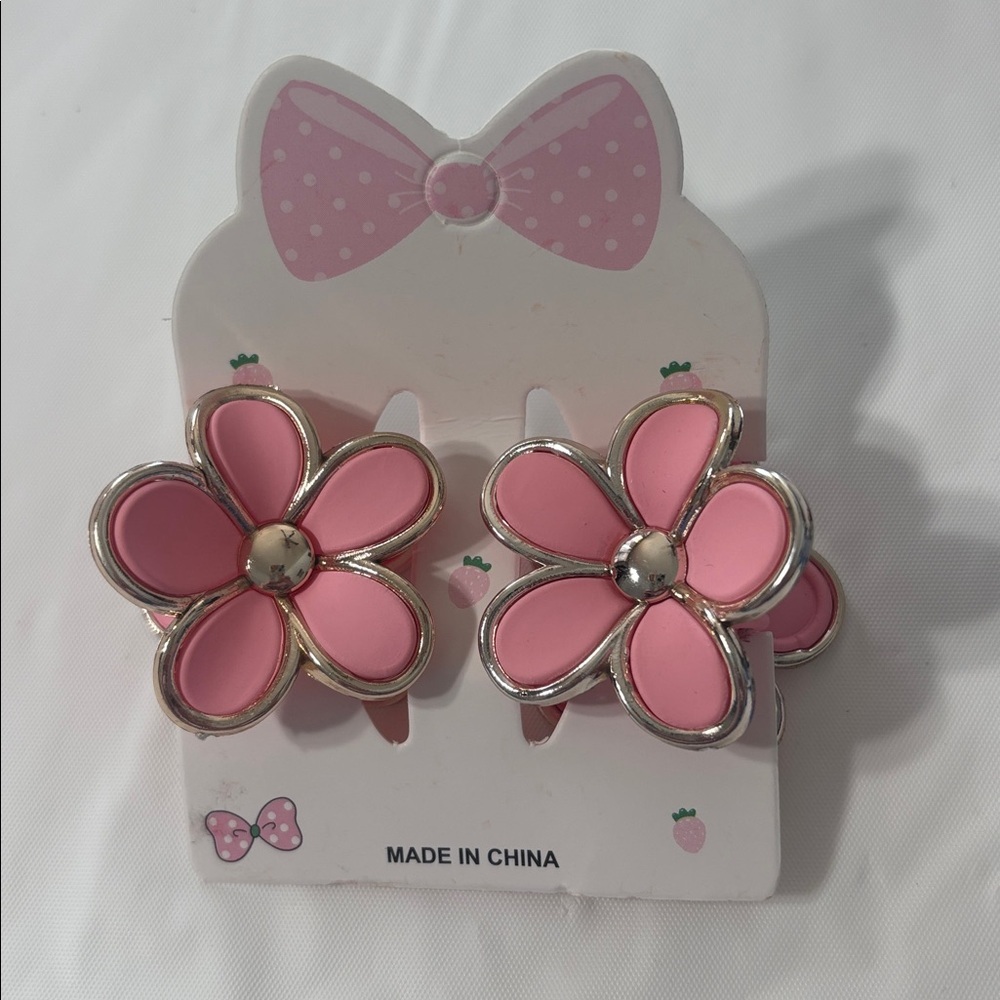 Pink Flower Hair Clips (1 Pair)